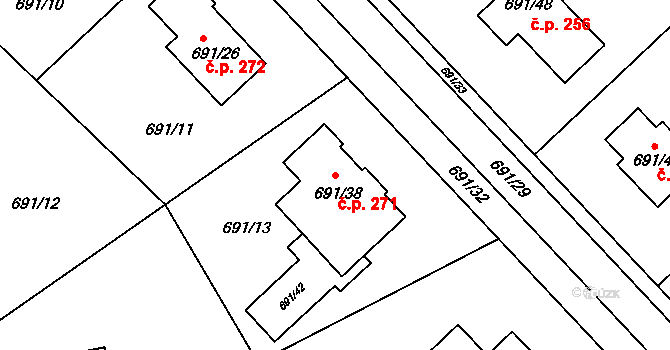 Polnička 271 na parcele st. 691/38 v KÚ Polnička, Katastrální mapa