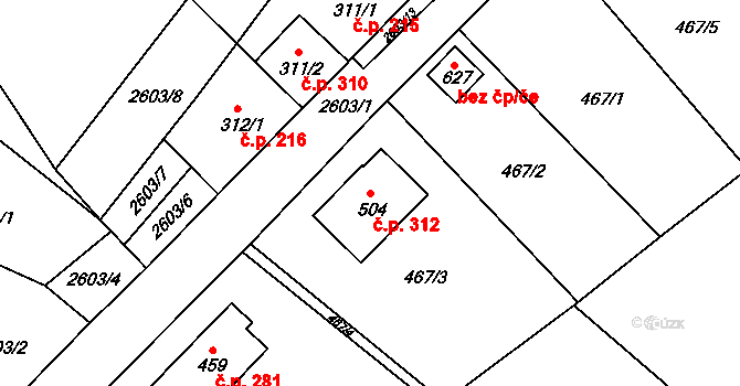 Kunčina 312 na parcele st. 504 v KÚ Kunčina, Katastrální mapa
