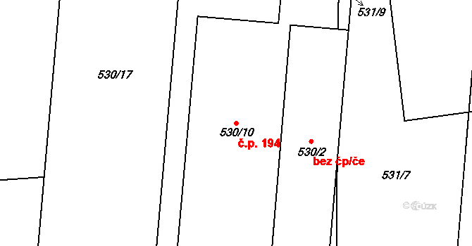Hudcov 194, Teplice na parcele st. 530/10 v KÚ Hudcov, Katastrální mapa