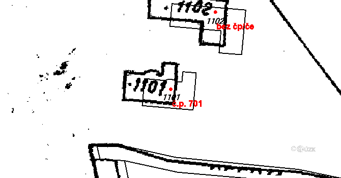 Halenkovice 701 na parcele st. 1101 v KÚ Halenkovice, Katastrální mapa