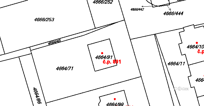 Litomyšlské Předměstí 891, Vysoké Mýto na parcele st. 4664/91 v KÚ Vysoké Mýto, Katastrální mapa