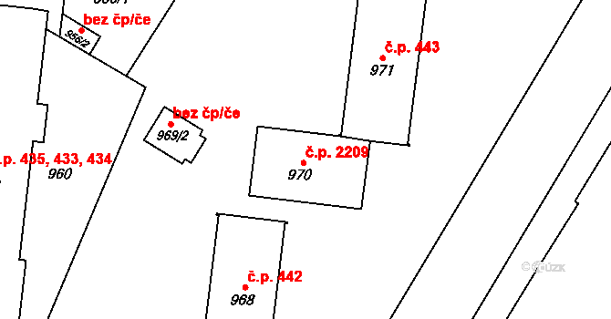 České Budějovice 7 2209, České Budějovice na parcele st. 970 v KÚ České Budějovice 7, Katastrální mapa