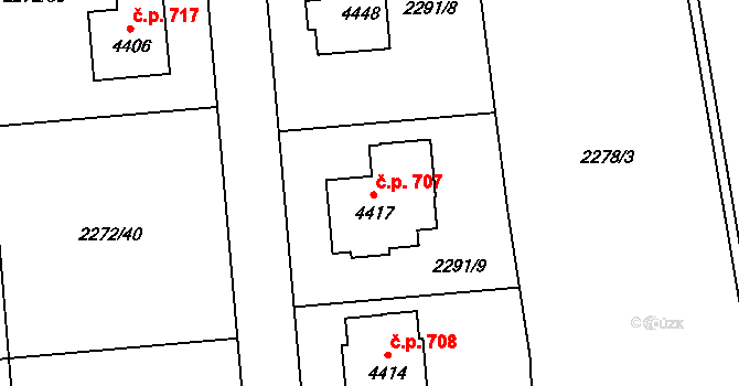 Týnské Předměstí 707, Domažlice na parcele st. 4417 v KÚ Domažlice, Katastrální mapa