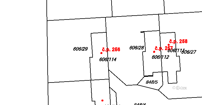 Drahelice 256, Nymburk na parcele st. 606/114 v KÚ Drahelice, Katastrální mapa