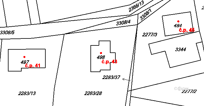 Zahorčice 43, Boršov nad Vltavou na parcele st. 498 v KÚ Zahorčice u Vrábče, Katastrální mapa