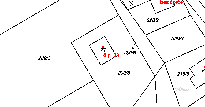 Smrček 36, Býšovec na parcele st. 71 v KÚ Smrček, Katastrální mapa