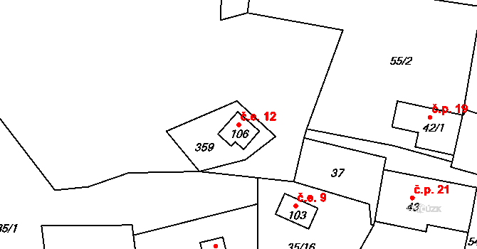 Sovinec 12, Jiříkov na parcele st. 106 v KÚ Sovinec, Katastrální mapa