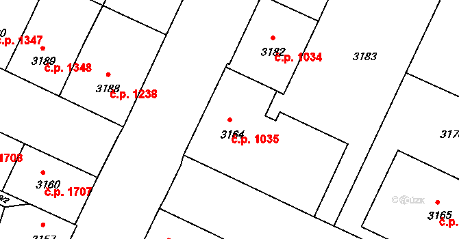 Předměstí 1035, Litoměřice na parcele st. 3164 v KÚ Litoměřice, Katastrální mapa