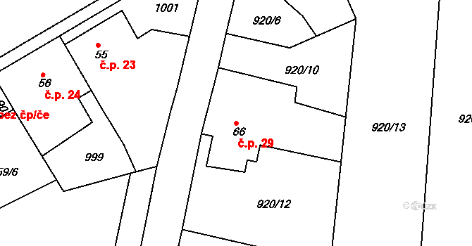 Horní Záhoří 29, Záhoří na parcele st. 66 v KÚ Horní Záhoří u Písku, Katastrální mapa