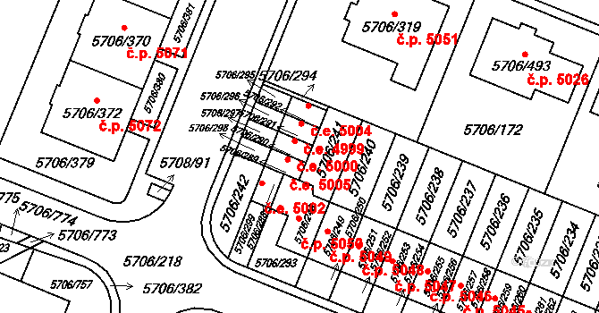 Jihlava 5000 na parcele st. 5706/290 v KÚ Jihlava, Katastrální mapa