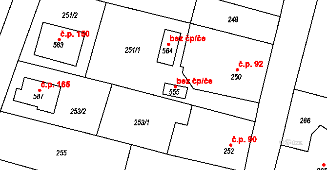 Bušovice 40658783 na parcele st. 555 v KÚ Bušovice, Katastrální mapa