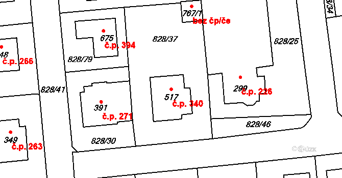 Louky 340, Zlín na parcele st. 517 v KÚ Louky nad Dřevnicí, Katastrální mapa