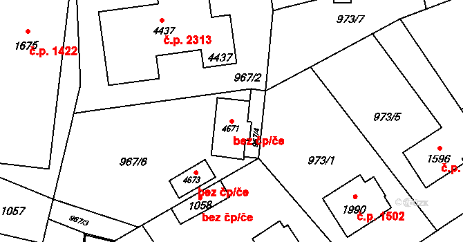 Rožnov pod Radhoštěm 42151783 na parcele st. 4671 v KÚ Rožnov pod Radhoštěm, Katastrální mapa