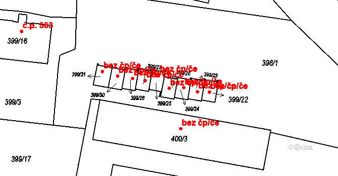 Březnice 44460783 na parcele st. 399/25 v KÚ Březnice, Katastrální mapa