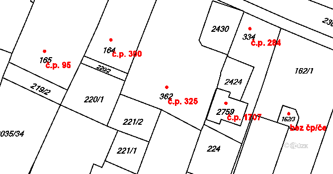 Kateřinky 325, Opava na parcele st. 362 v KÚ Kateřinky u Opavy, Katastrální mapa