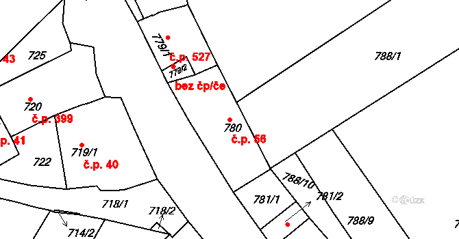 Buchlovice 56 na parcele st. 780 v KÚ Buchlovice, Katastrální mapa