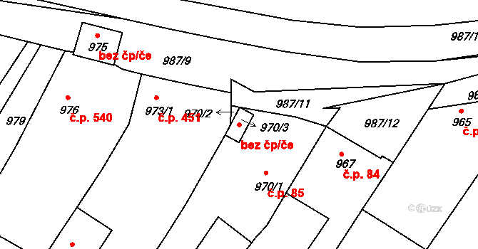 Lednice 49112783 na parcele st. 970/3 v KÚ Lednice na Moravě, Katastrální mapa