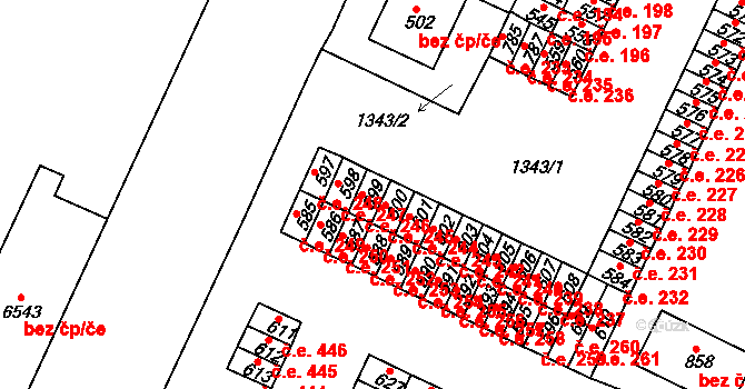Háje 246, Cheb na parcele st. 599 v KÚ Háje u Chebu, Katastrální mapa