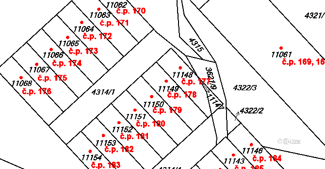 Cihelna 178, Pardubice na parcele st. 11149 v KÚ Pardubice, Katastrální mapa