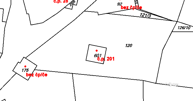 Pecerady 201, Týnec nad Sázavou na parcele st. 601 v KÚ Pecerady, Katastrální mapa