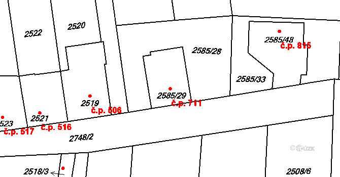Protivín 711 na parcele st. 2585/29 v KÚ Protivín, Katastrální mapa