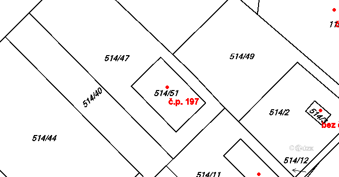 Srby 197, Tuchlovice na parcele st. 514/51 v KÚ Srby u Tuchlovic, Katastrální mapa
