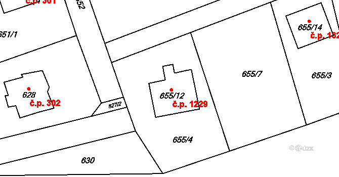 Černošice 1229 na parcele st. 655/12 v KÚ Černošice, Katastrální mapa
