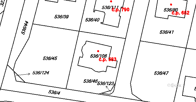 Průhonice 583 na parcele st. 536/108 v KÚ Hole u Průhonic, Katastrální mapa