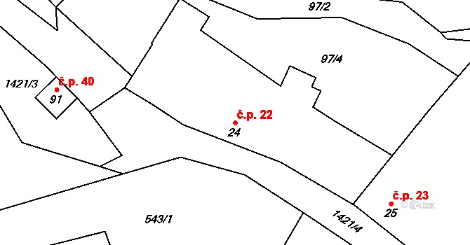 Řevnov 22, Chotoviny na parcele st. 24 v KÚ Řevnov, Katastrální mapa
