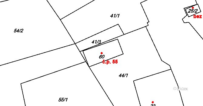 Mezholezy 55 na parcele st. 60 v KÚ Mezholezy u Černíkova, Katastrální mapa