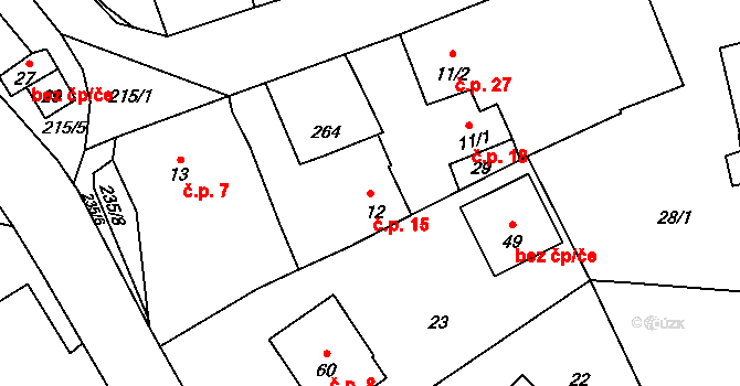 Sedlice 15, Zahořany na parcele st. 12 v KÚ Sedlice u Domažlic, Katastrální mapa