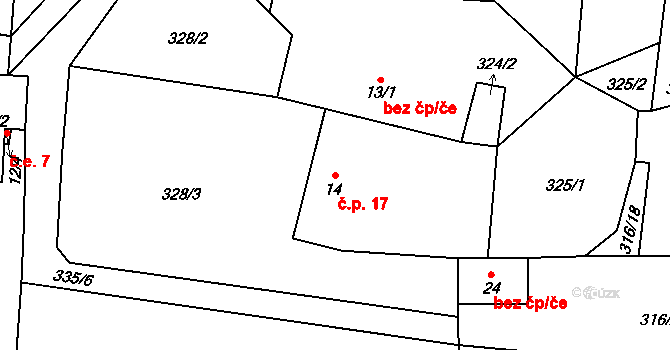 Málkovice 17, Pernarec na parcele st. 14 v KÚ Málkovice u Pernarce, Katastrální mapa