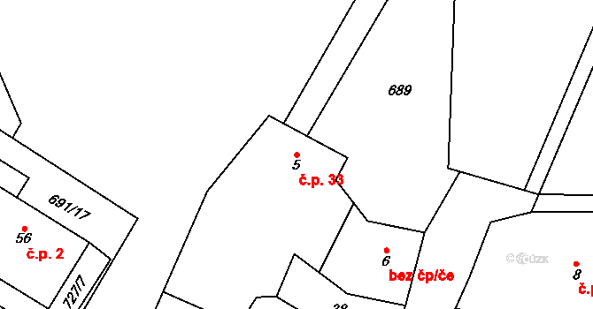 Zdebořice 33, Plánice na parcele st. 5 v KÚ Zdebořice, Katastrální mapa