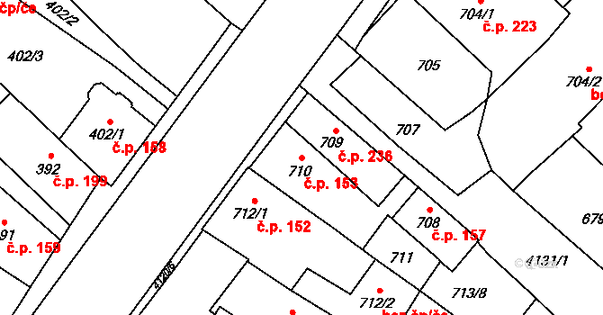 Jakubské Předměstí 153, Jaroměř na parcele st. 710 v KÚ Jaroměř, Katastrální mapa