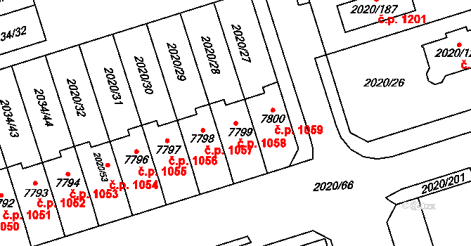 Holice 1058 na parcele st. 7799 v KÚ Holice v Čechách, Katastrální mapa