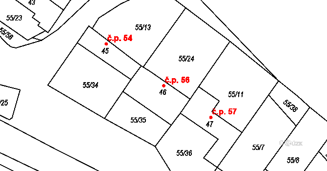 Kuničky 56 na parcele st. 46 v KÚ Kuničky, Katastrální mapa