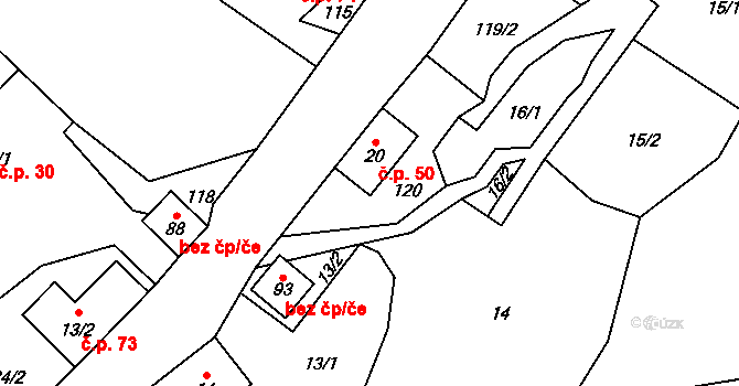 Janoušov 50 na parcele st. 20 v KÚ Janoušov, Katastrální mapa