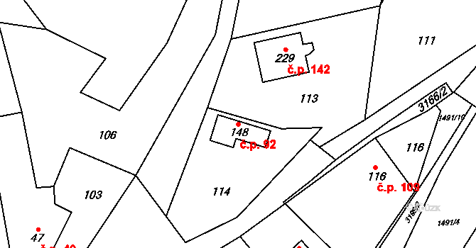 Lukavec 92, Fulnek na parcele st. 148 v KÚ Lukavec u Bílovce, Katastrální mapa