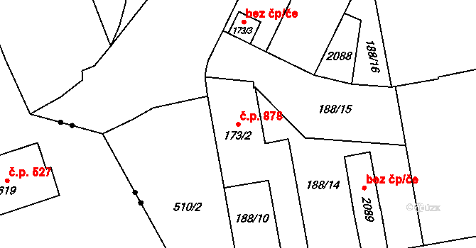 Nový Jičín 878 na parcele st. 173/2 v KÚ Nový Jičín-Dolní Předměstí, Katastrální mapa