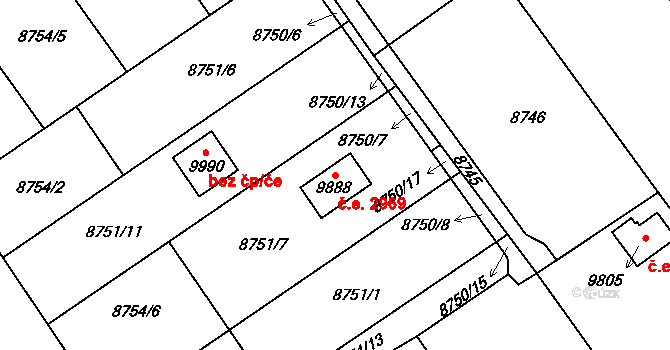 Hodonín 2969 na parcele st. 9888 v KÚ Hodonín, Katastrální mapa