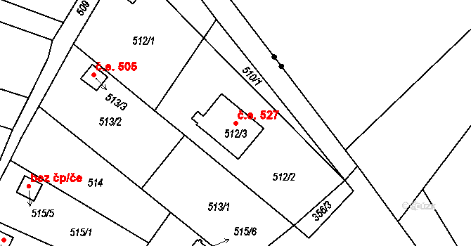 Rousínov 527 na parcele st. 512/3 v KÚ Rousínov u Vyškova, Katastrální mapa