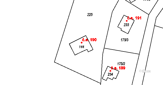 Lipno 190, Líšťany na parcele st. 144 v KÚ Těchoděly, Katastrální mapa
