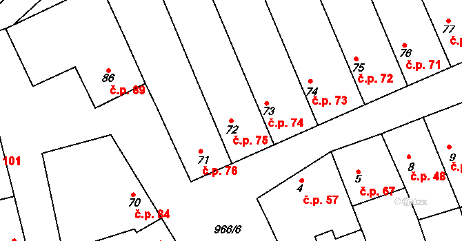 Hřivčice 75, Peruc na parcele st. 72 v KÚ Hřivčice, Katastrální mapa