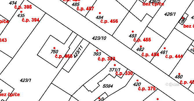 Kryry 353 na parcele st. 393 v KÚ Kryry, Katastrální mapa