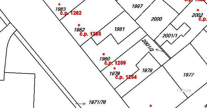 Louny 1259 na parcele st. 1980 v KÚ Louny, Katastrální mapa