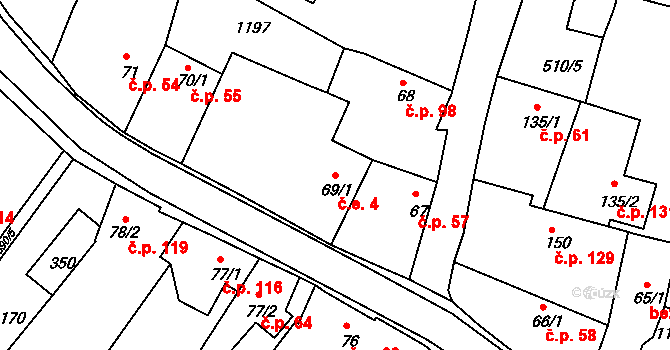Herálec 4 na parcele st. 69/1 v KÚ Herálec, Katastrální mapa