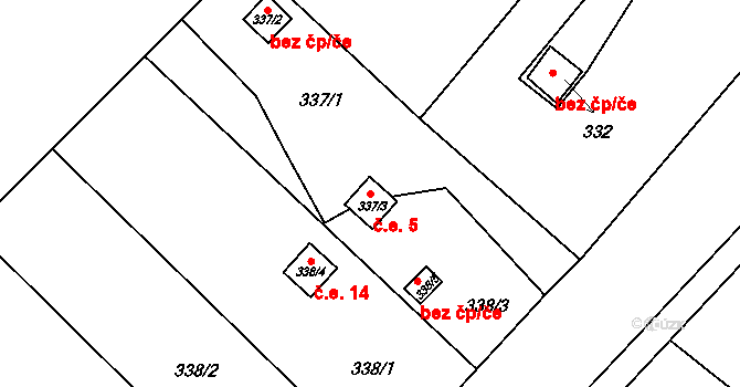 Vrbice 5, Bohumín na parcele st. 337/3 v KÚ Vrbice nad Odrou, Katastrální mapa