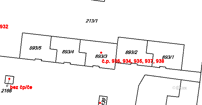 Světlá nad Sázavou 934,935,936,937,938 na parcele st. 893/3 v KÚ Světlá nad Sázavou, Katastrální mapa