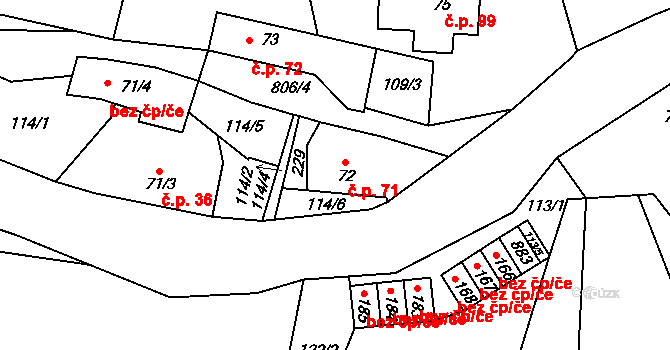 Merklovice 71, Vamberk na parcele st. 72 v KÚ Merklovice, Katastrální mapa