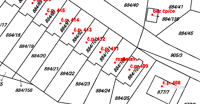 Štěnovice 411 na parcele st. 884/101 v KÚ Štěnovice, Katastrální mapa
